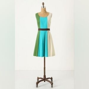 Anthropologie Tabitha Colorblock Fit & Flare Dress – Size 0 💚💙